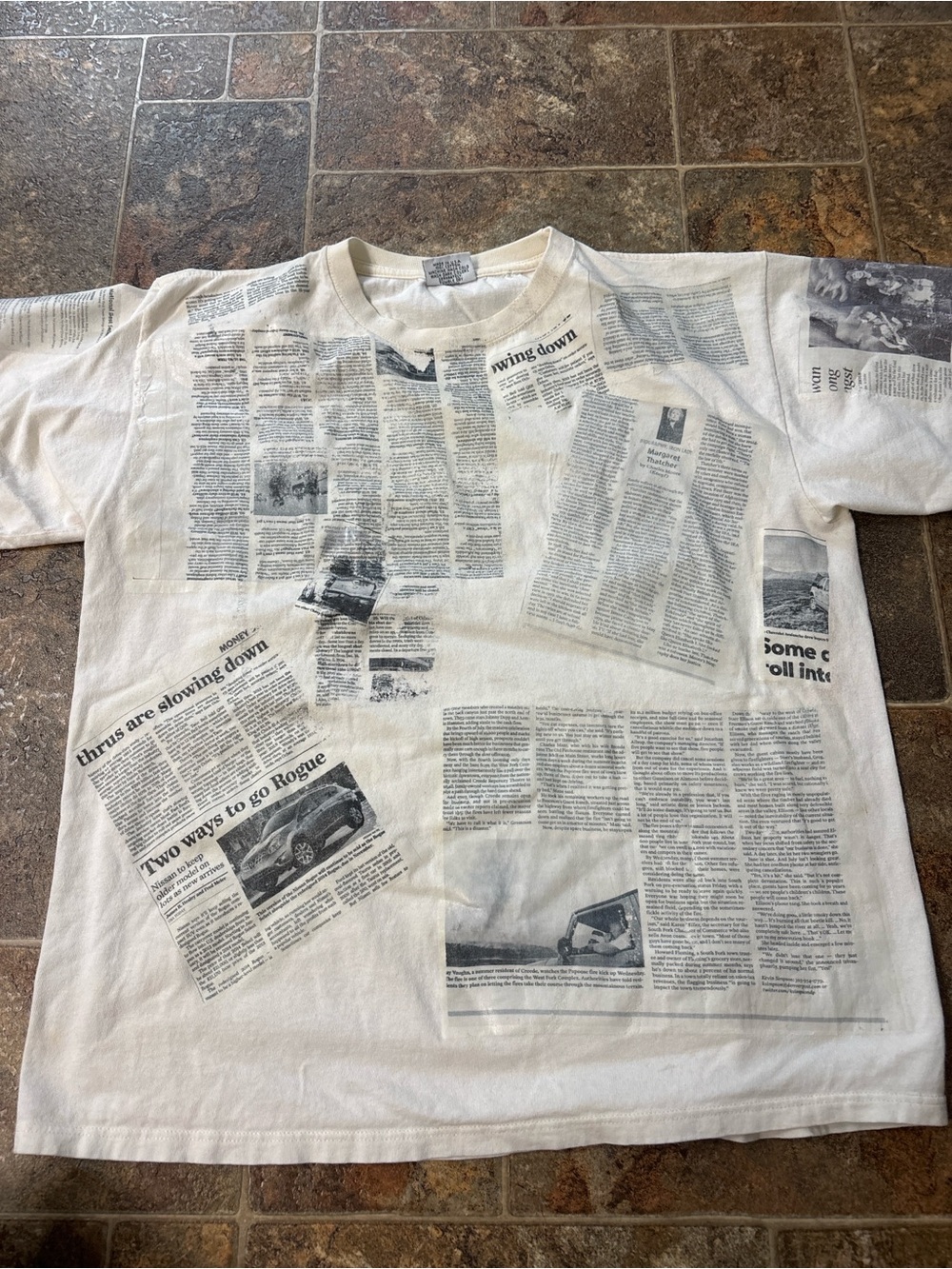 Newspaper Print White Men's T-Shirt vintage